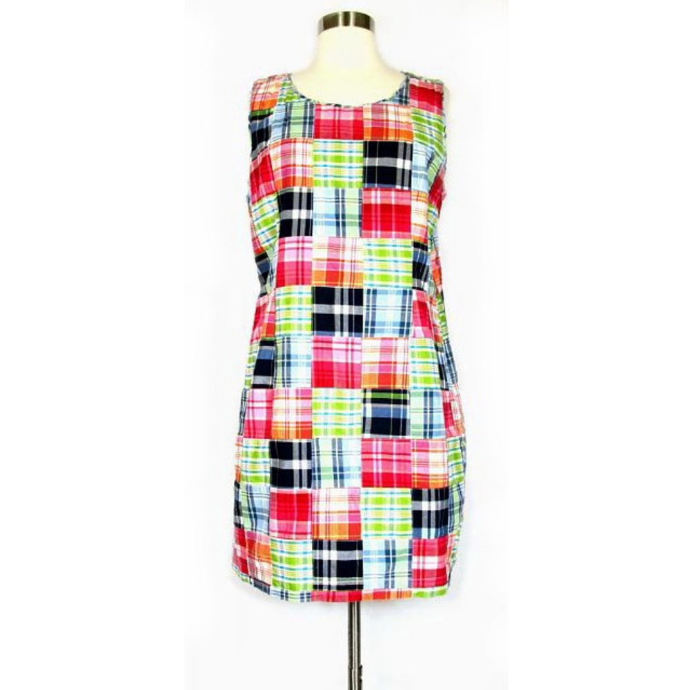 LL Bean Dress Madras Plaid Patchwork Petites 10